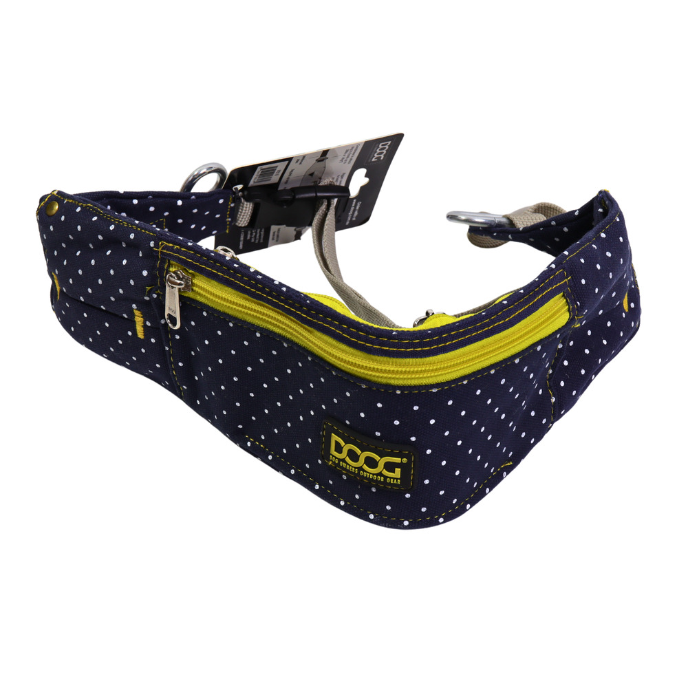 DOOG Walkie Belt - Adjustable Dog Walking Utility Belt With Bags -Blue Polka Dot